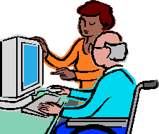 高齢者にPC教育する婦人イメージ